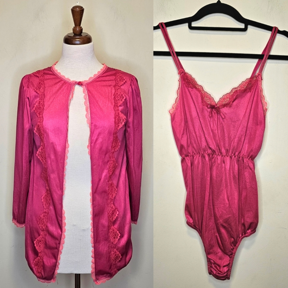 Vintage Barbie Pink Teddy Bodysuit Lingerie & Bed Jacket Set